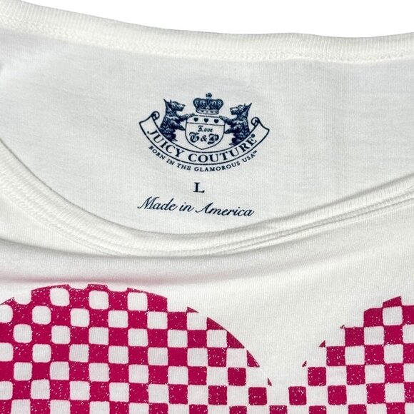 VTG Y2K Juicy Couture Graphic Tee Sz.L White Metallic Heart Logo Puff Sleeve - Picture 5 of 12